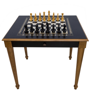 Handcrafted Wooden Chess Table with Drawers 