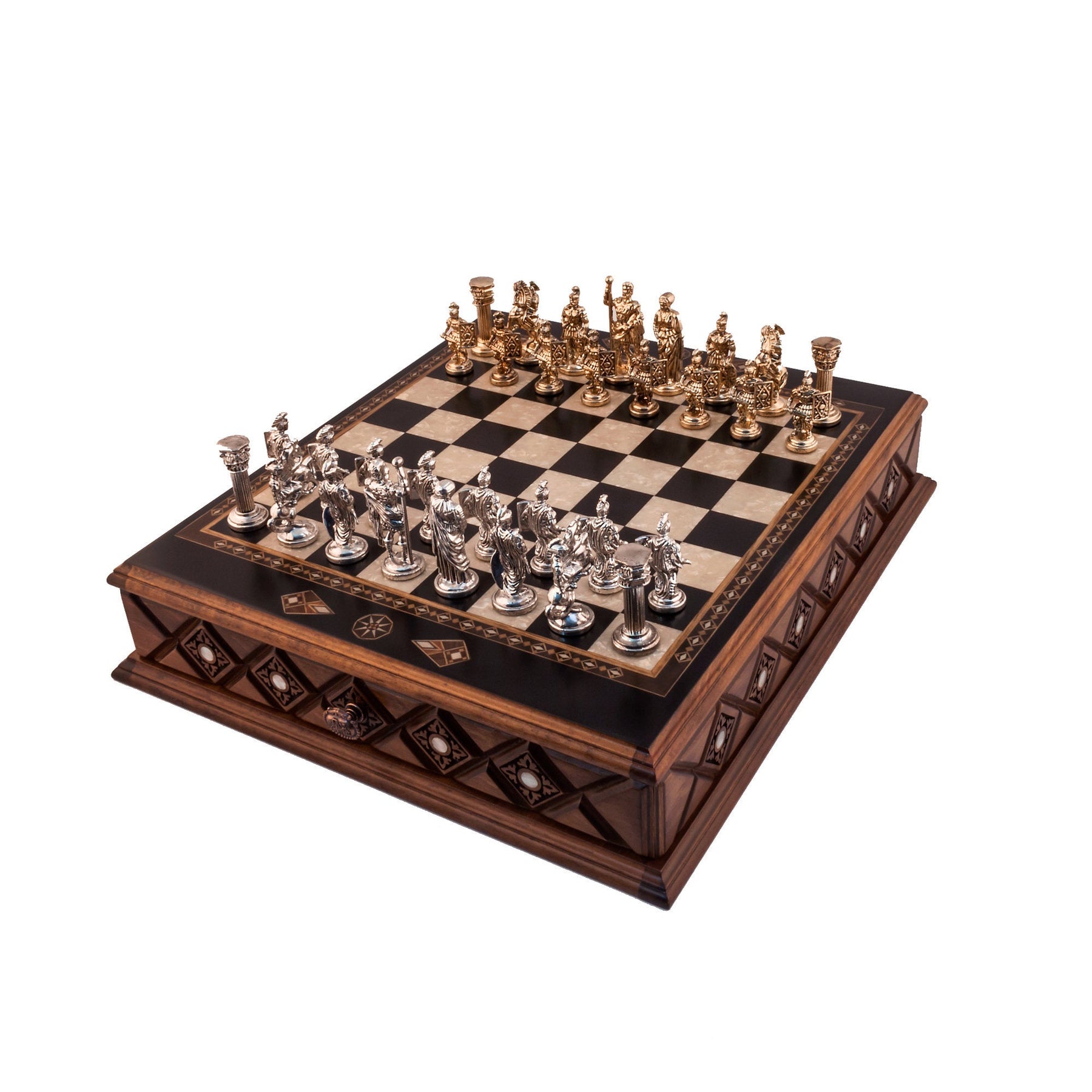 20.5 Inches Istanbul Chess Set Walnut - Mother of Pearl inlaid Chess B –  Craftsoy